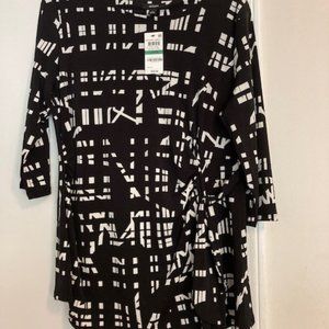 Alfani Women's Top 3/4 sleeve Soft Blocks Size L 95" polyester 5" spandex black